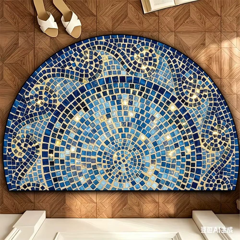 Paillasson demi-rond en mosaïque bleue méditerranéenne