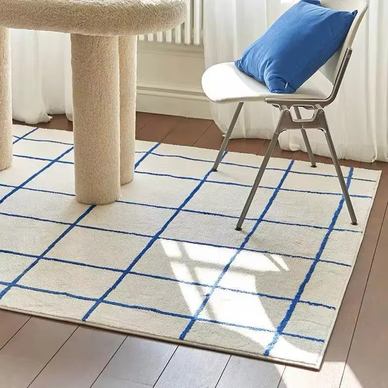 Grand tapis de salon, tapis à carreaux pour chambre à coucher