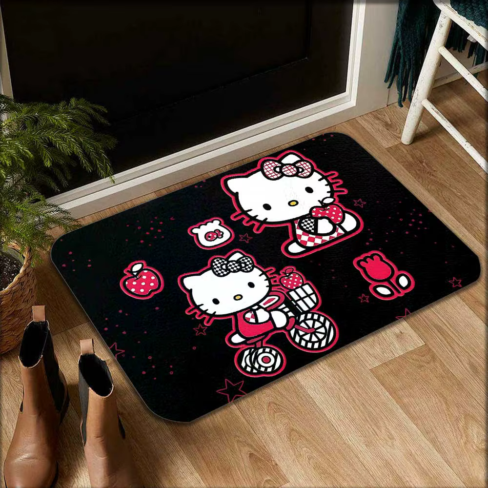 Tapis de porte d'entrée Kawaii noir Kitty