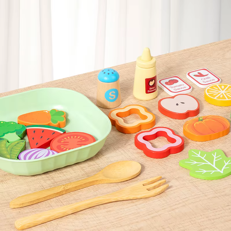 Ensemble de jouets de simulation en bois pour salade, accessoires alimentaires de simulation, jeu de cuisine pour enfants de 2 ans et plus, cadeau