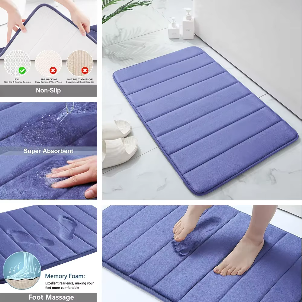 Ensemble de tapis de salle de bain en mousse à mémoire de forme, antidérapant, Super absorbant, pour sol de salle de bain, lavable en Machine, 1/2/3 pièces