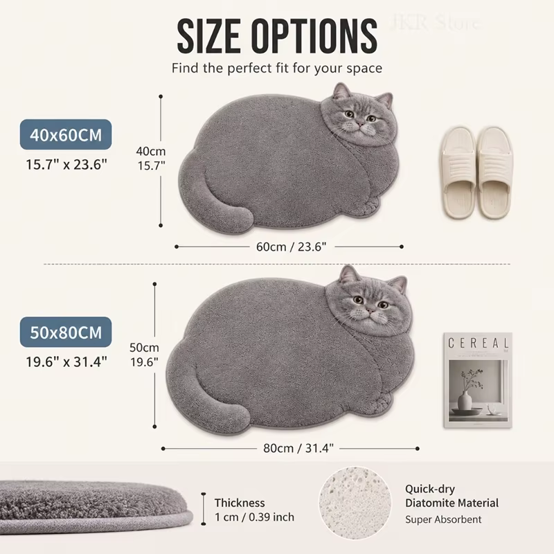 Tapis antidérapant en imitation cachemire en forme de chat mignon