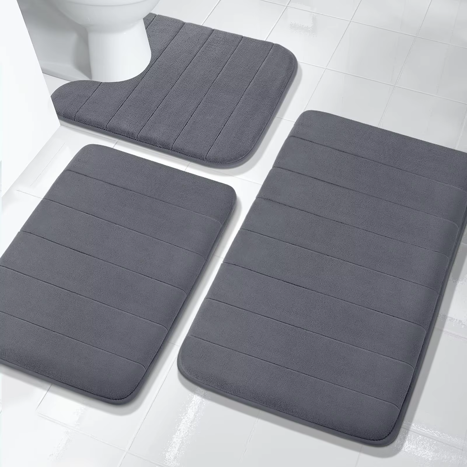 Ensemble de tapis de salle de bain en mousse à mémoire de forme, antidérapant, Extra doux, absorbant l'eau, lavable en Machine et sec, pour sol de baignoire, Beige