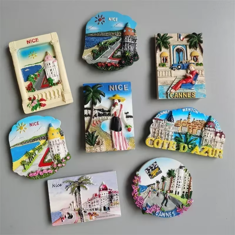 Aimants de réfrigérateur Souvenir touristique français Cannes belle côte bleue Kurt Azur Menton résine magnétique réfrigérateur autocollant collection