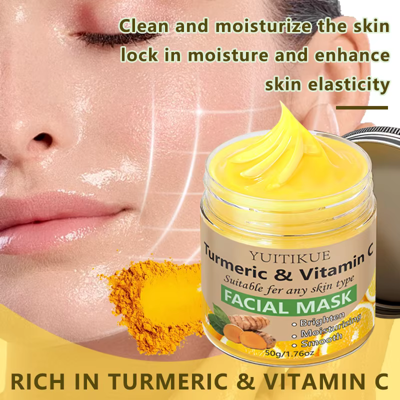 Masque facial YUITIKUE au curcuma et à la vitamine C 50g, hydratant, revitalisant, uniformise le teint, nourrit en douceur, améliore la peau rugueuse