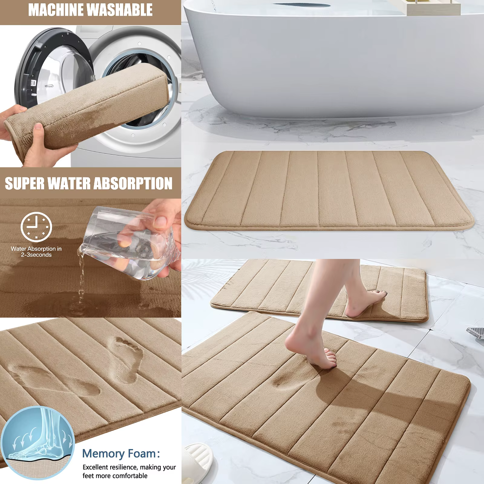 Tapis de bain Super absorbant en mousse à mémoire de forme