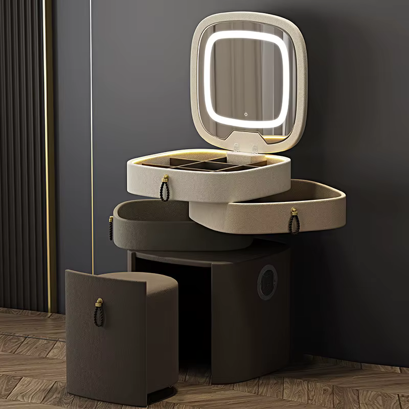 Coiffeuse de qualité élégante et glamour, au design créatif et esthétique nordique, avec rangement, pour chambre à coucher