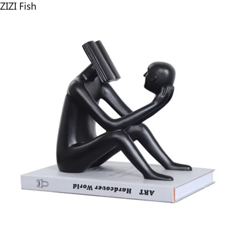 Sculpture de figure de lecteur de livre, décor esthétique de pièce, artisanat créatif de résine de rick, figures abstraites, statue, décoration de bureau