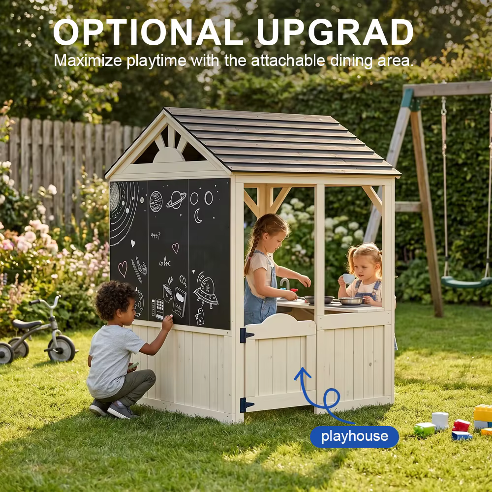 Mobilier de jardin, maisonnette pour enfants, aire de jeux, tables de pique-nique d'extérieur, ensemble de balançoires en toile, maisonnette en bois, cuisine jouet
