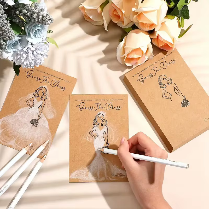 10 ensembles de cartes de jeu pour robe de mariée, avec stylos, devinez la robe, jeux de peinture pour fête prénuptiale, poules, enterrement de vie de jeune fille, décoration de mariage