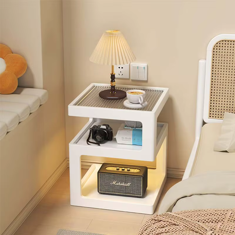 Tables de chevet d'angle rétro pour chambre à coucher, essentiels pour dortoirs, tables de chevet étroites, table de nuit en bois de style mid-century, meubles de chambre à coucher