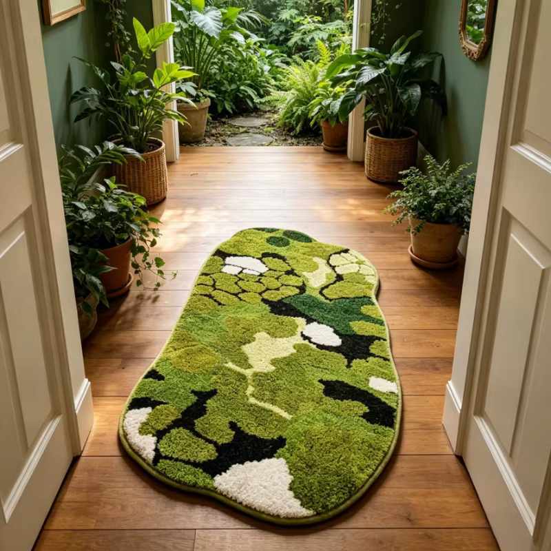 Tapis de chevet floqué en mousse de forêt