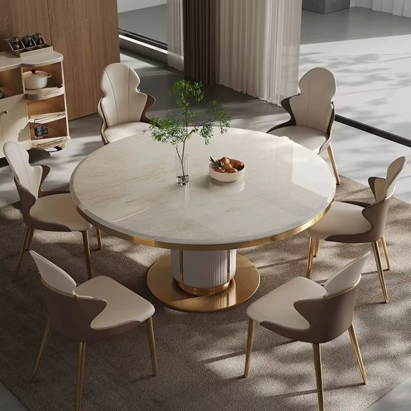 Nouvelle table à manger en marbre de luxe léger, table à manger ronde moderne haut de gamme, ensemble de 6 chaises, tables de cuisine, meubles pour la maison