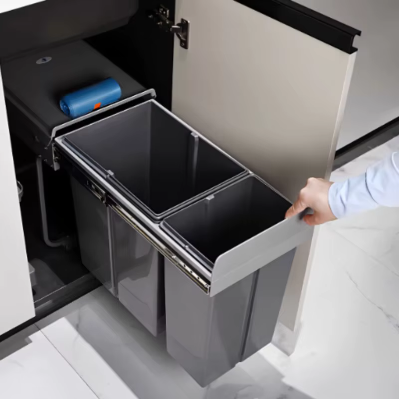Poubelles de cuisine encastrées modernes, simples, à séparation sec/humide, type coulissant, créatives, pratiques, multifonctionnelles, pour la décoration de la maison