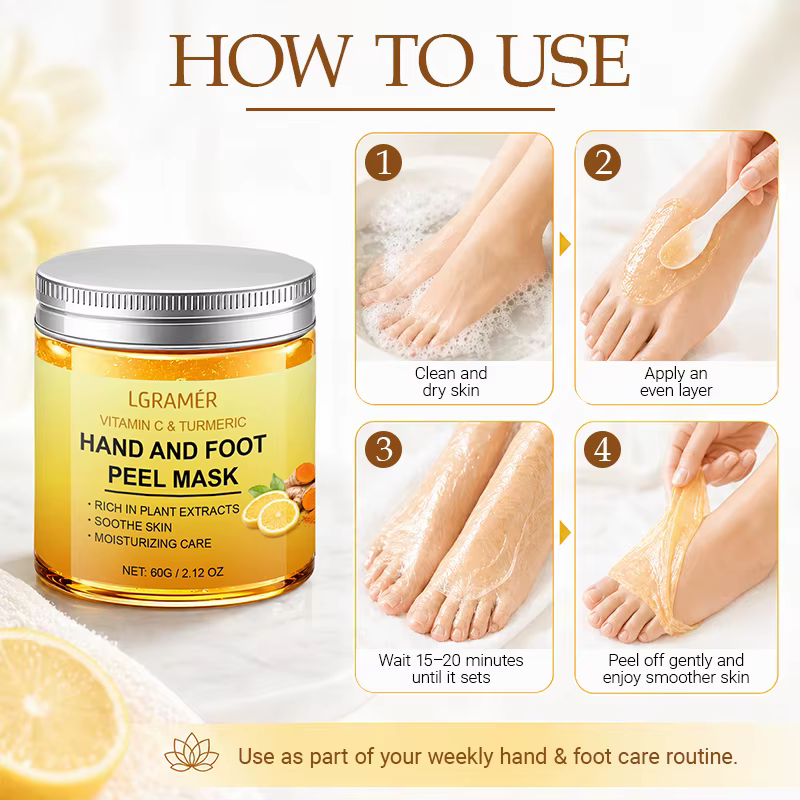 Masque pour les mains et les pieds à la vitamine C et au curcuma, lissant la peau, masque nettoyant doux pour les mains, illuminant la peau des mains, nouveau.