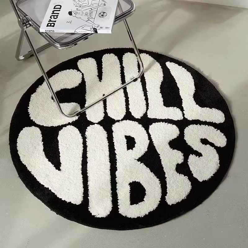 Tapis rond épais en peluche pour décoration de chambre à coucher