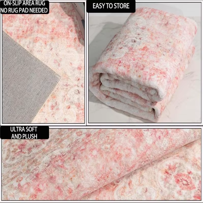 Tapis VIKAMA rose et à motifs persans vintage