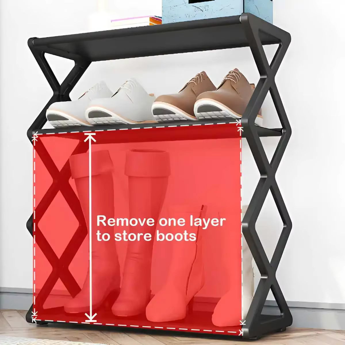 Étagère à chaussures 4 niveaux en X, multifonctionnelle et anti-poussière, idéale pour les dortoirs, les entrées, les couloirs et les chambres