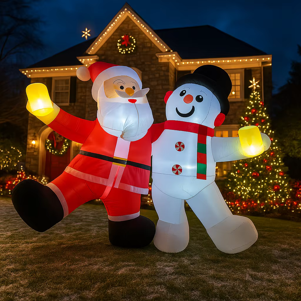 Lumières gonflables du père noël et du bonhomme de neige