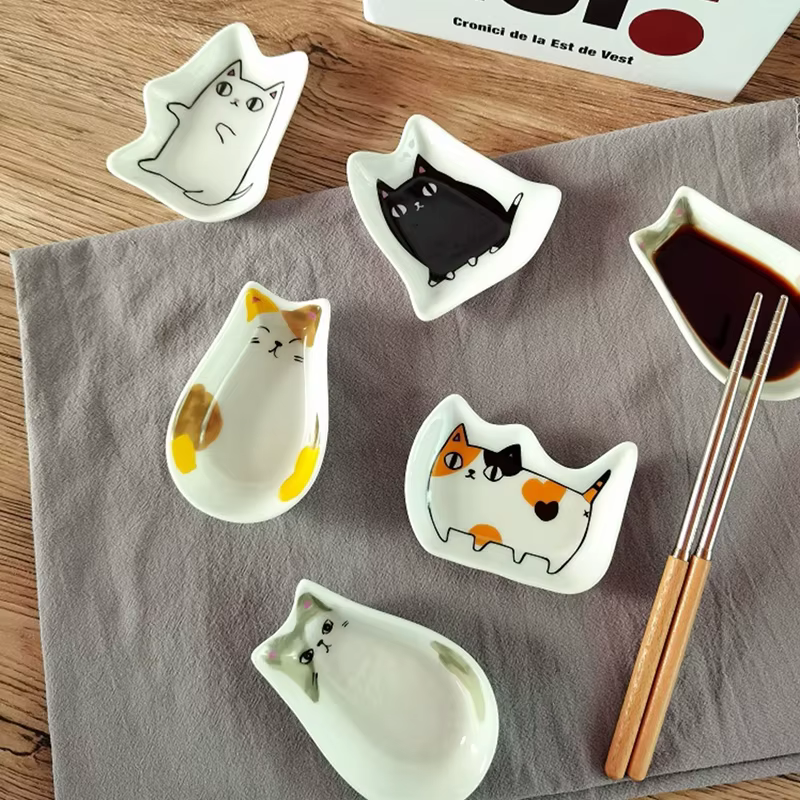 Plat d'assaisonnement en céramique, crée un plat de signification, dessin animé japonais, Sauce chat mignon, plat de vinaigre, pièce de décoration, plat de Sauce soja Wasabi