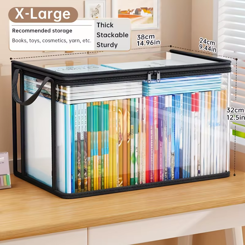 Sac de rangement en PVC avec couvercle rabattable et fenêtre de visualisation – Organisateur rectangulaire durable pour jouets, artisanat, livres, fournitures scolaires, collations