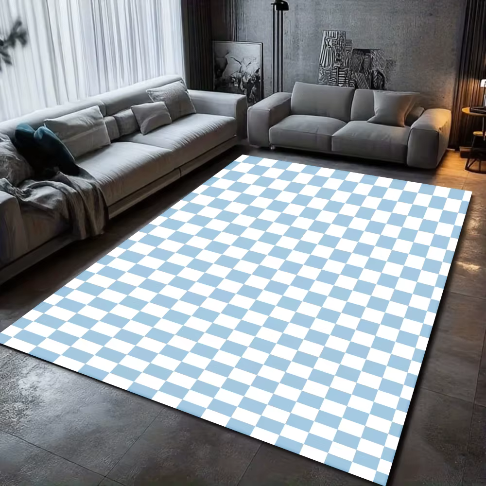 Tapis à carreaux noir et blanc pour salon chambre à coucher