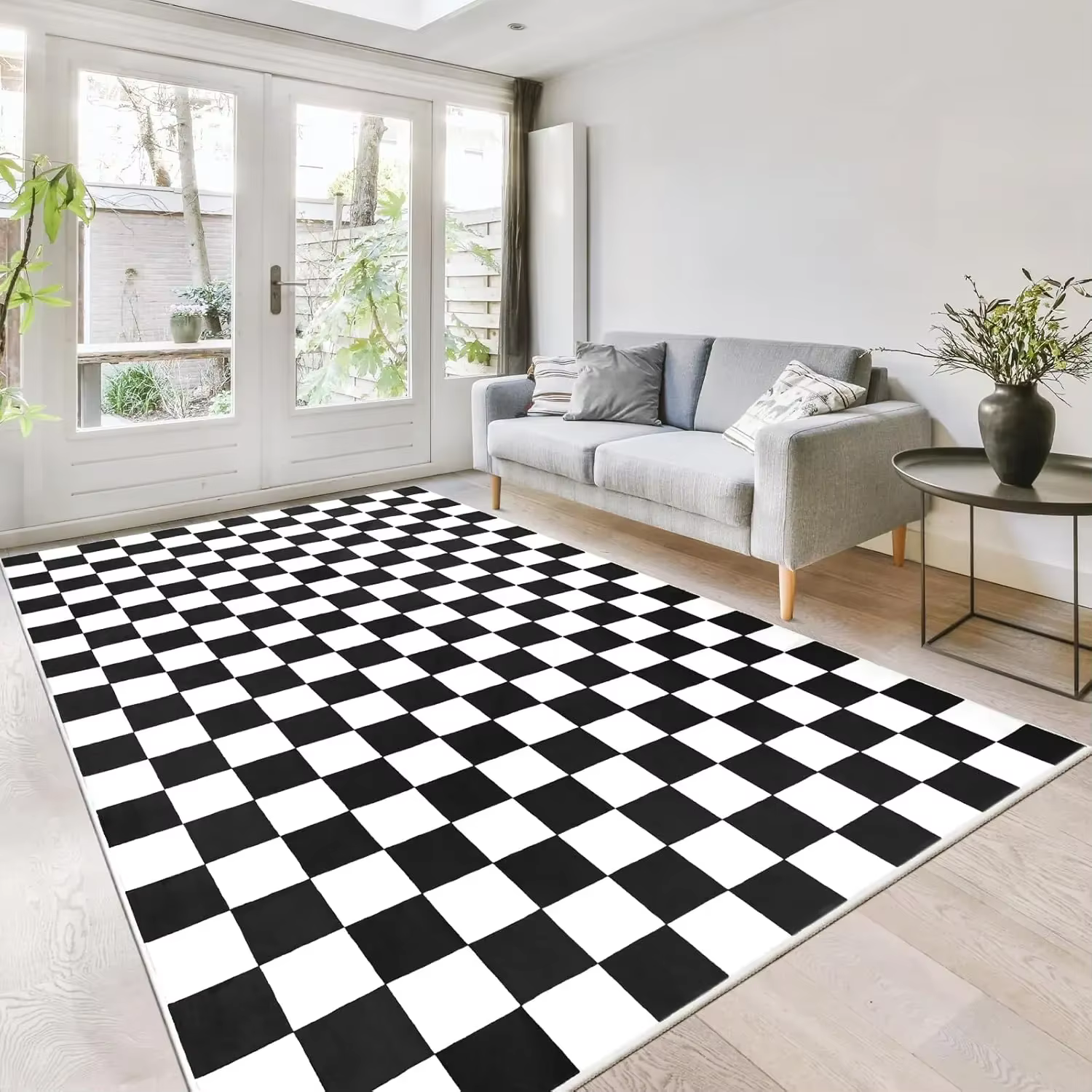 Tapis à carreaux noir et blanc pour salon chambre à coucher