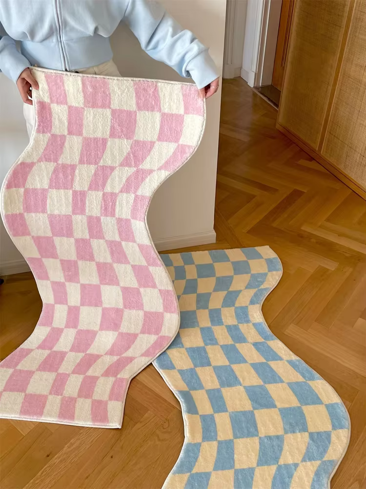 Tapis de chambre à coucher en damier irrégulier