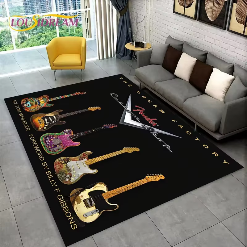 Tapis de guitare électrique vintage VIKAMA, thème rock, antidérapant et lavable, pour studio de musique, chambre à coucher, décoration de man cave