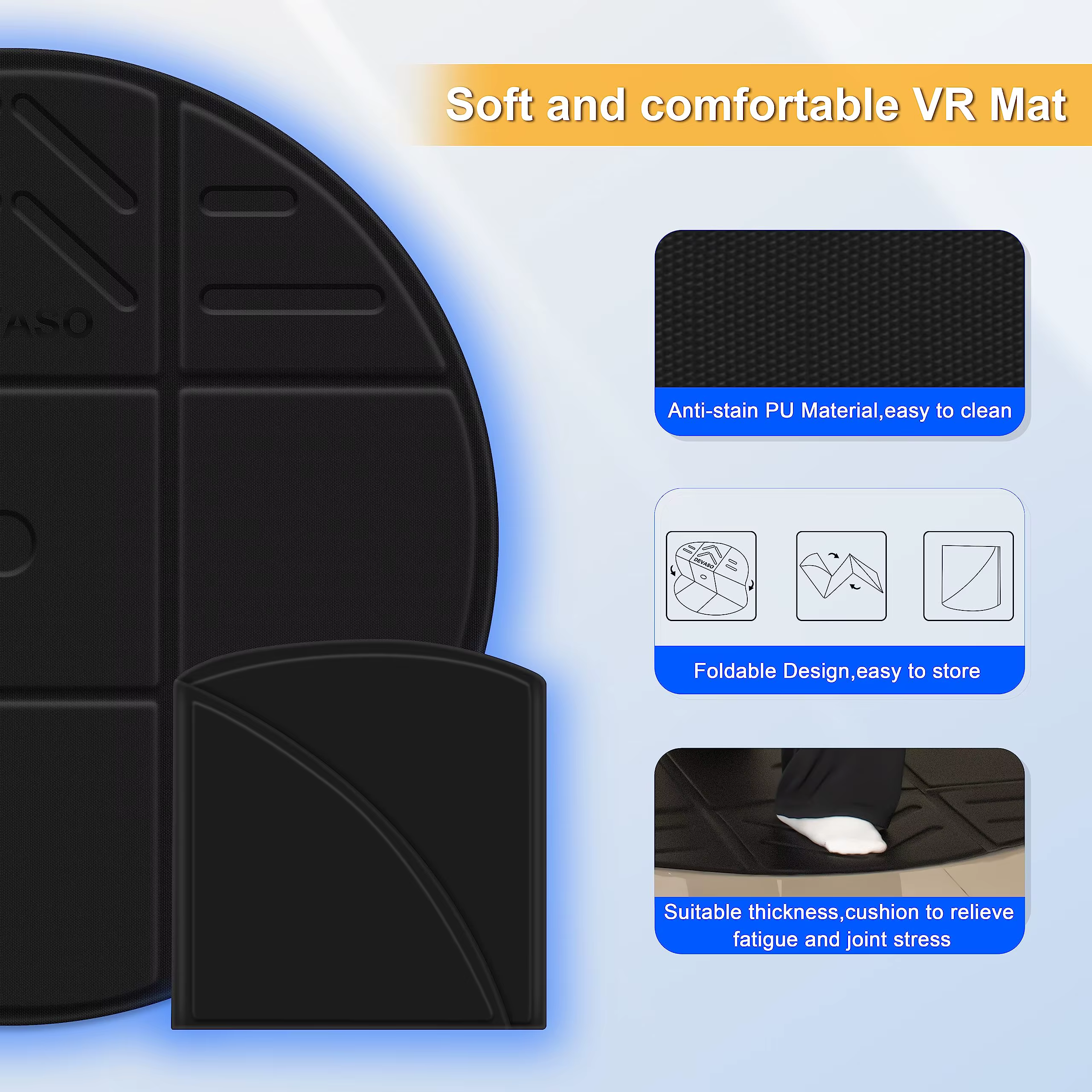 Tapis VR pliable pour Meta Quest 3S/Quest 3, grand tapis rond Anti-Fatigue, tapis de sol antidérapant et confortable, accessoires de jeu