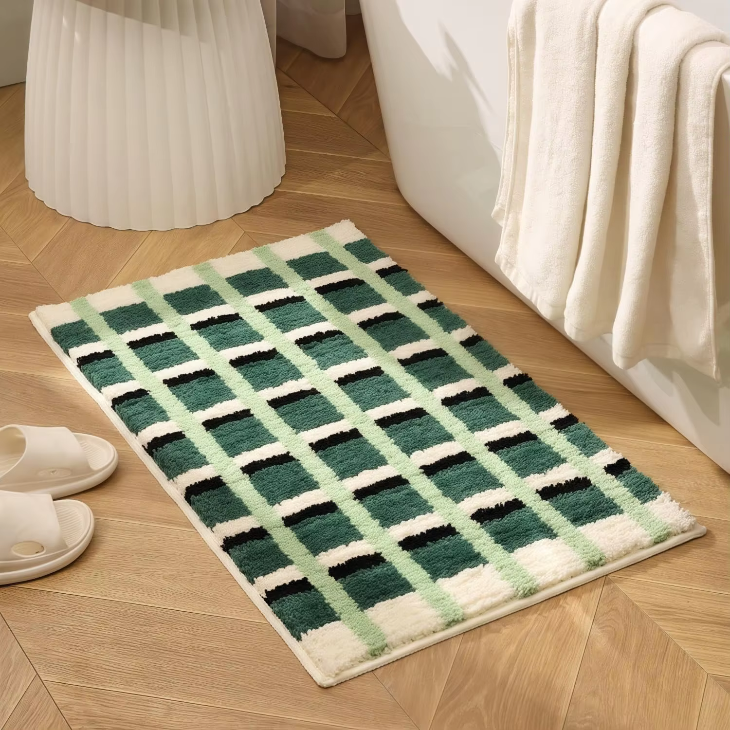 VIKAMA – tapis vert à carreaux pour salle de bain