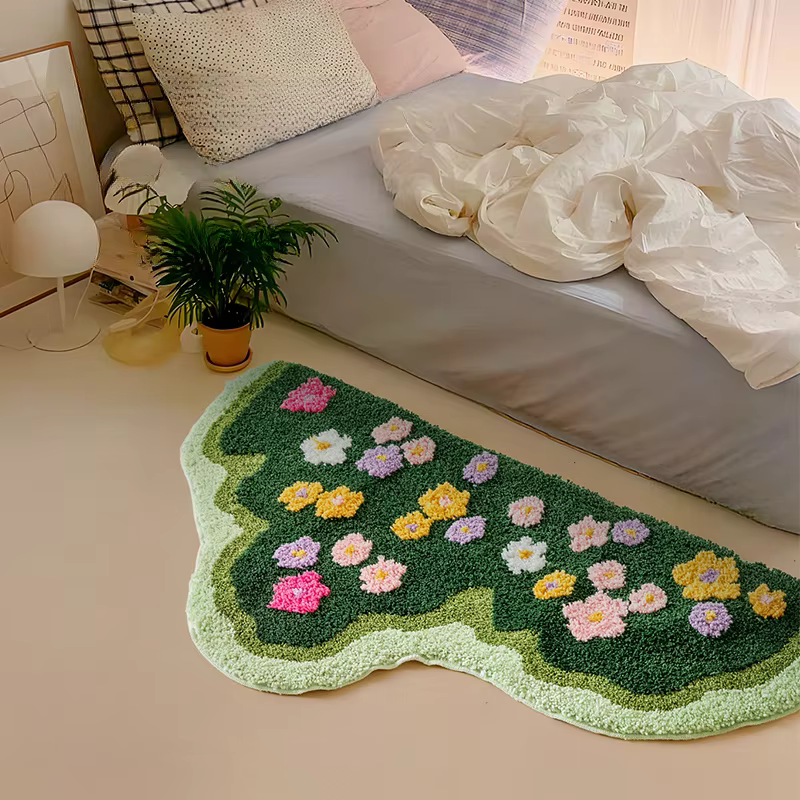 Tapis de forme irrégulière pour chambre à coucher