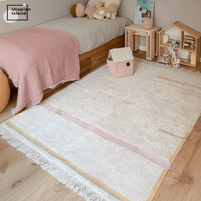 Tapis moelleux en peluche avec glands pour enfants
