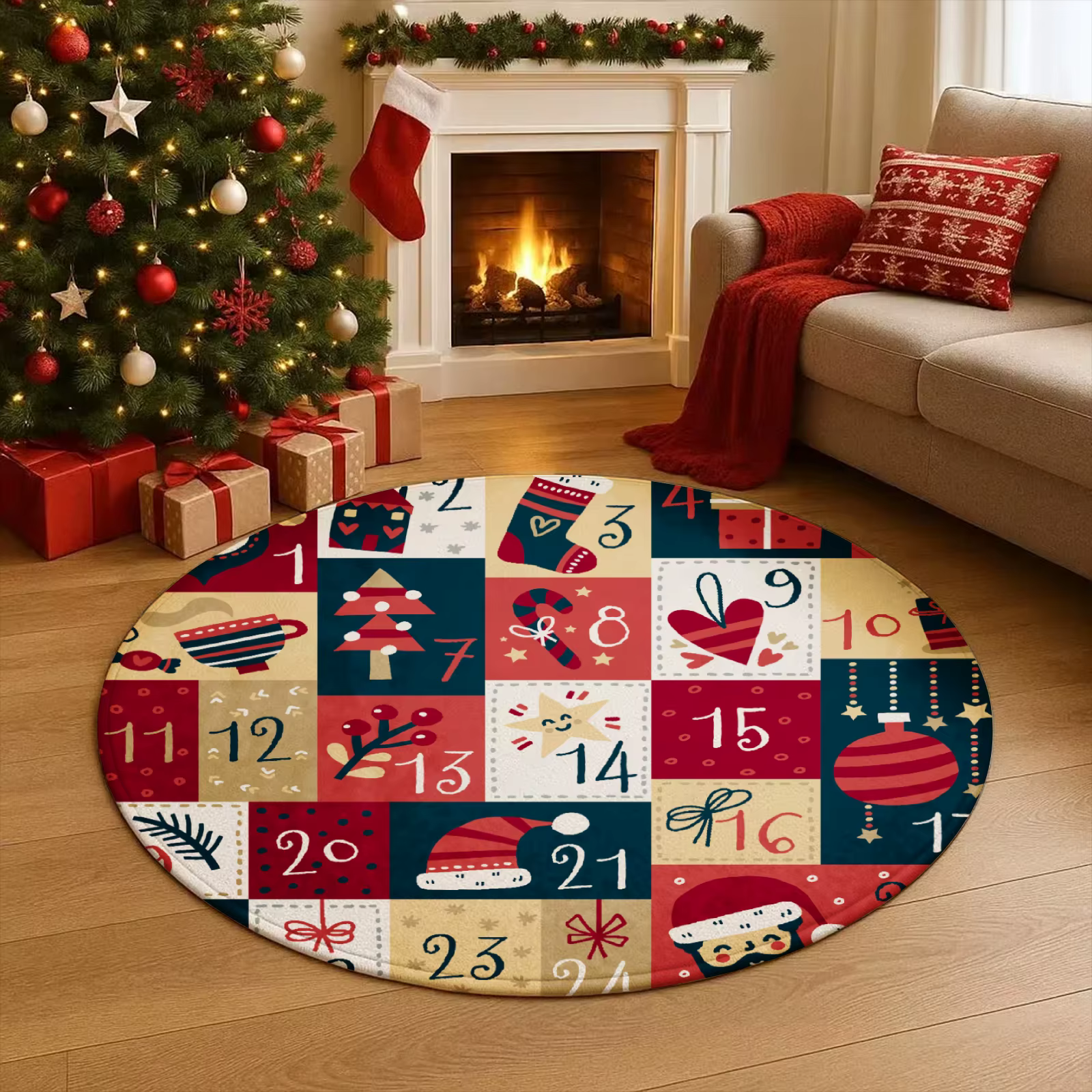 Tapis de noël rond en flanelle douce