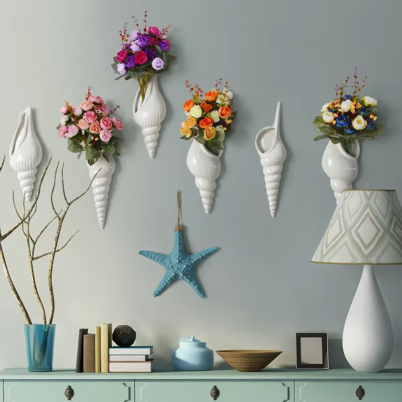Décoration Murale Créative Coquillages et Étoiles de Mer pour la Maison, la Chambre et le Salon – Vase Suspendu Thème Nautique