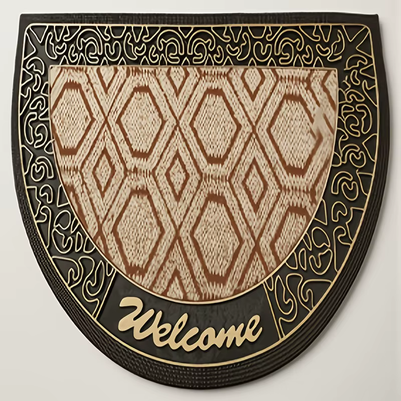 Tapis de bienvenue demi-rond rustique marron beige style ferme, décoration d'intérieur, paillasson antidérapant durable pour entrée