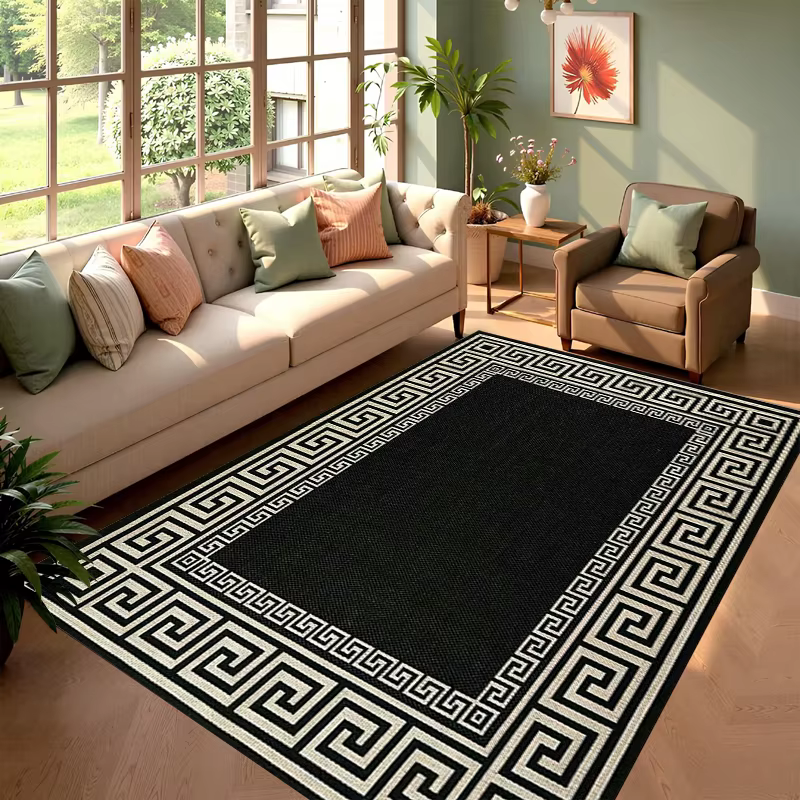 Tapis Géométrique Grec Rétro Antidérapant Lavable