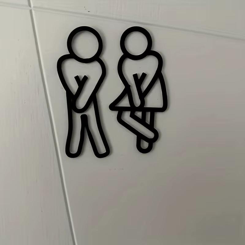 Panneaux de salle de bain amusants pour hommes et femmes, décoration créative 2D pour porte de toilettes plate, Restaurant, hôtel, café, signalisation de toilettes, autocollant mural