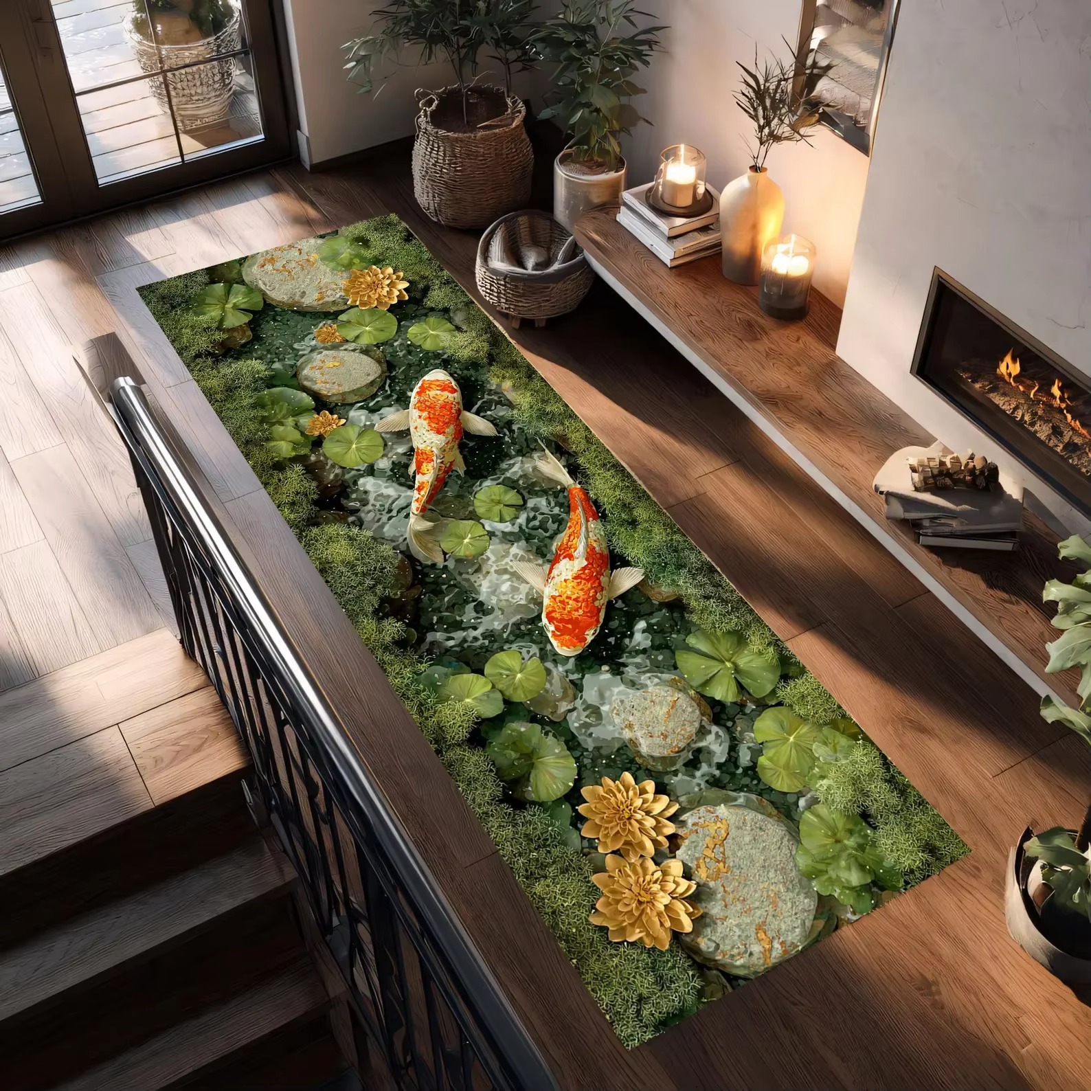 Tapis antidérapant 3D Poisson Koi pour couloir