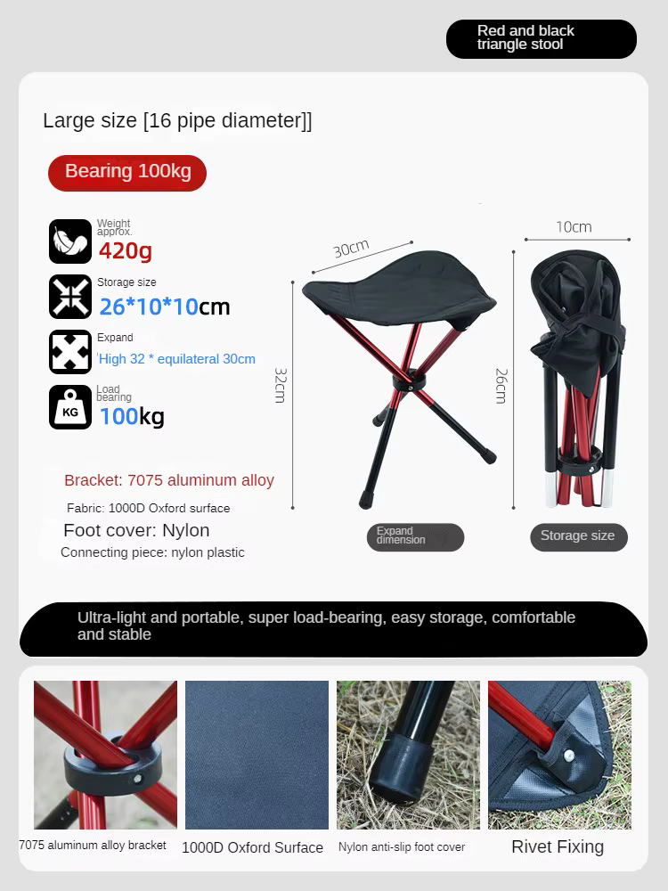Tabouret pliant triangulaire portatif extérieur d'alliage d'aluminium épais, tabouret de Camping à jambes hautes, chaise d'attache de poney de pêche