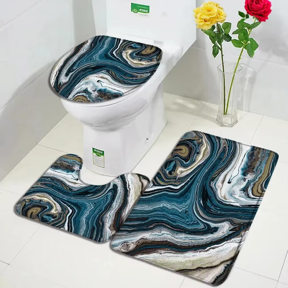 Tapis de bain en marbre noir et blanc abstrait