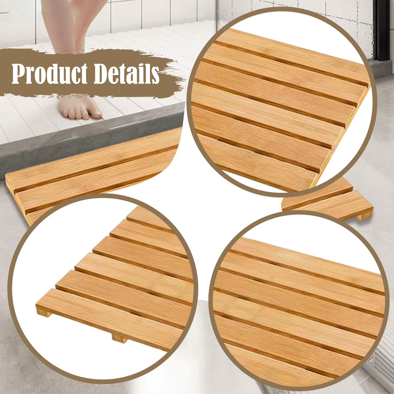 Tapis de bain en bambou imperméable pour intérieur et extérieur