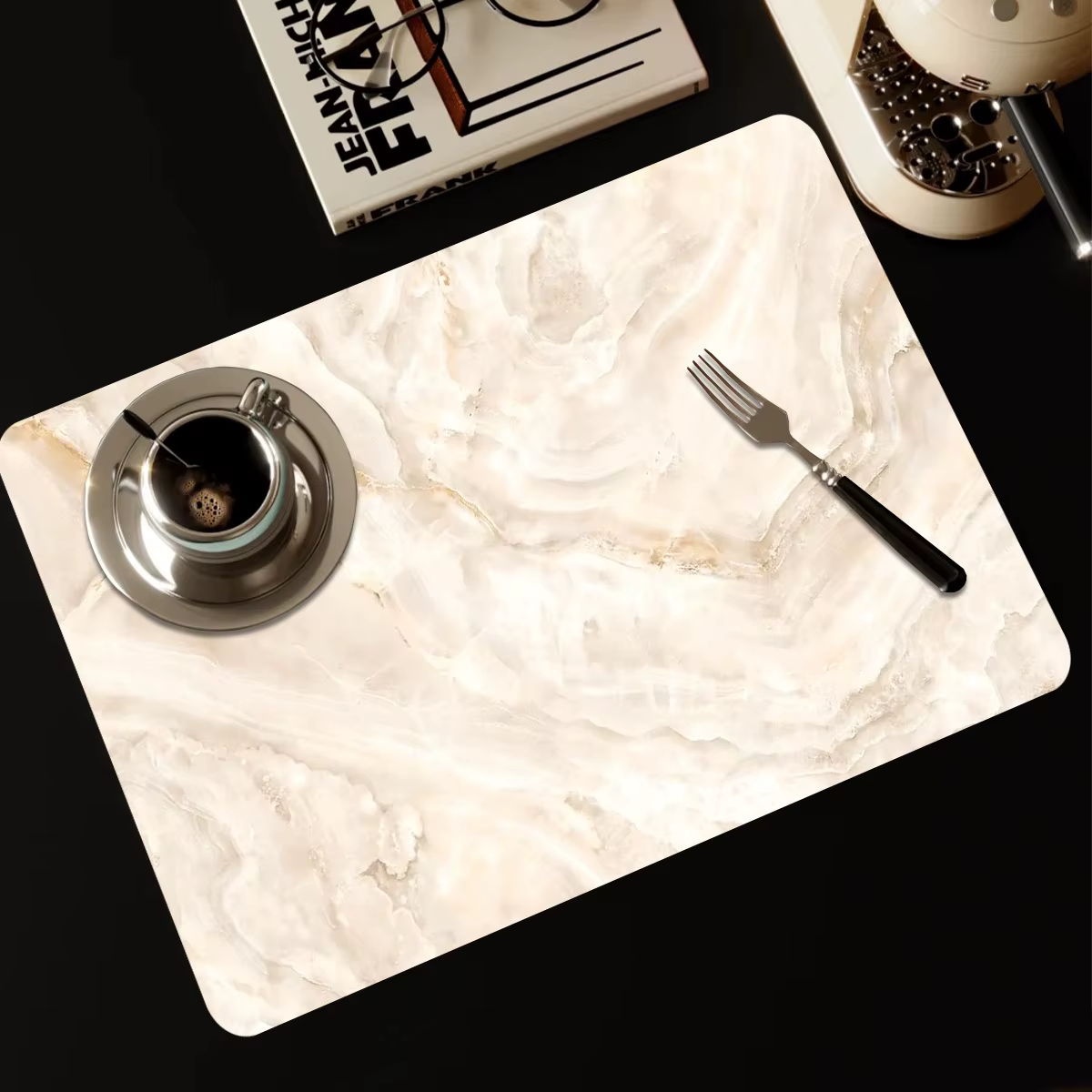 Tapis absorbant à motif marbre beige, tapis antidérapant pour sécher la vaisselle, tapis de protection multi-usages pour machines à café et comptoirs de cuisine