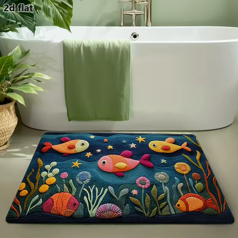 VIKAMA – tapis mignon sur le thème du monde sous-marin, paillasson coloré avec poissons, tapis pour salon, chambre à coucher, salle de bain, décoration de la maison