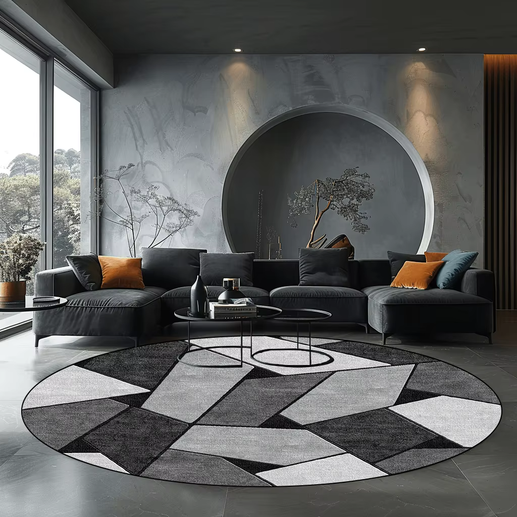 Tapis rond géométrique gris pour salon
