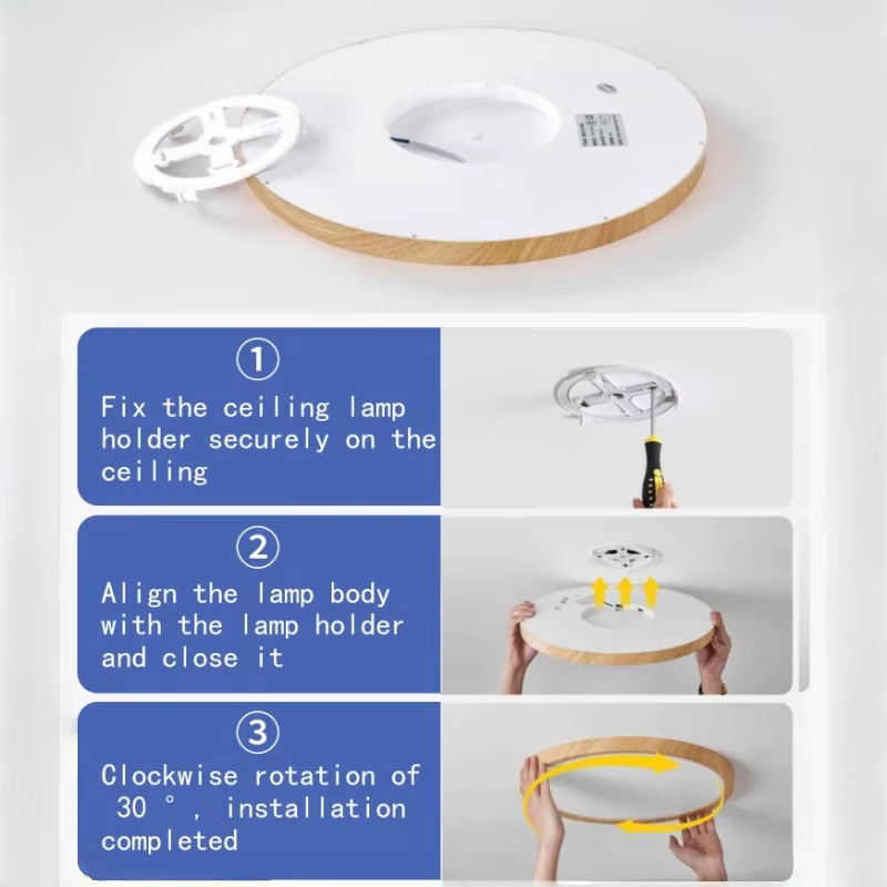 Plafonnier LED circulaire à grain de bois